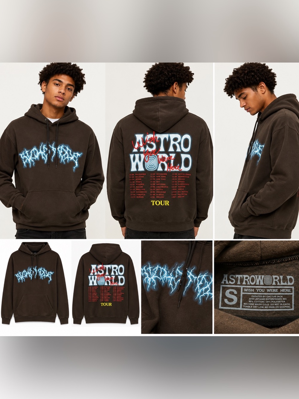 Travis Scott Astroworld Wish You Were Here Tour Hoodie Brown Small